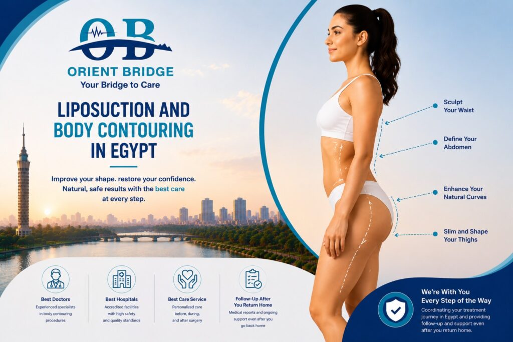 Liposuction and body contouring in Egypt to sculpt the waist, define the abdomen, and shape the thighs with Orient Bridge
